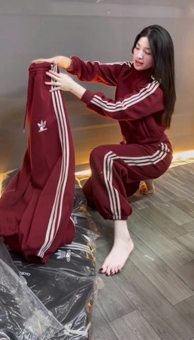 set827- Set nỉ hai da ADD màu đỏ khoá kéo