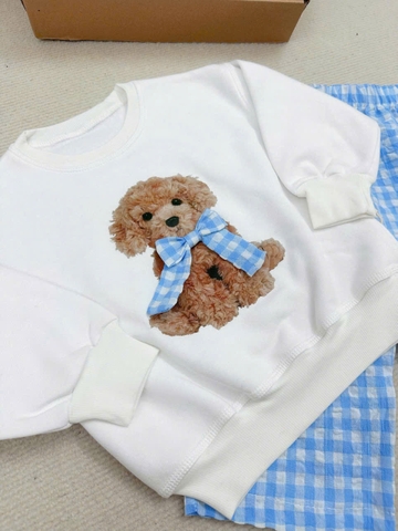 BN159-Bộ nỉ GẤU KẺ XANH bé gái VNXK