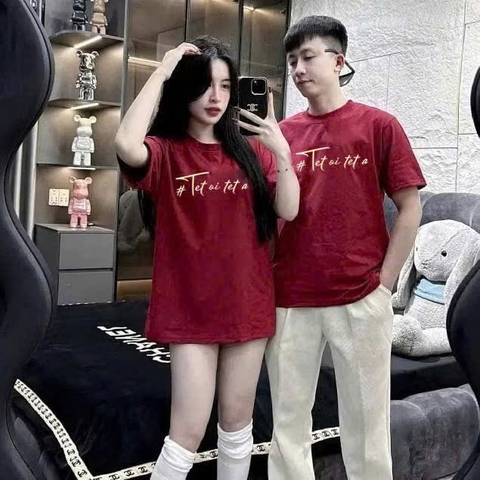 A174-Áo đỏ đỏ   TẾT ƠI full size gia đình chất cotton đep
