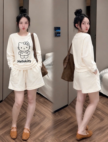 Set1021- Set Thun giấy mickey màu be quần cộc