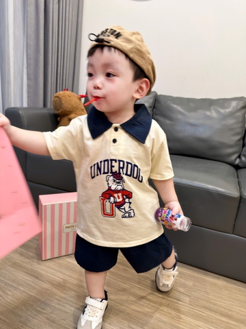 BT848-Bộ áo polo cộc tay phối quần than UNDERDOG cho bé 9-23kg