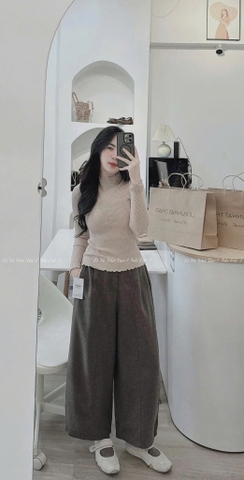 Quan094-Quần dạ xám cạp chun sau dáng suông mẫu mới