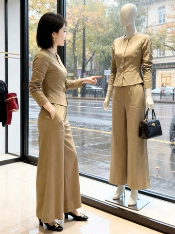 ✨Set851-  Set áo – quần chuẩn form công sở  màu nâu✨