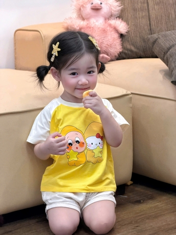 BT919-Combo 3 áo cotton tông vàng in mèo KITTY