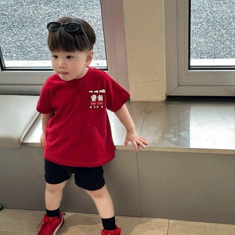 Bt814- Bộ áo thun đỏ cộc Coleman phối quần cộc đen