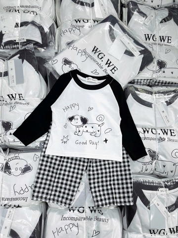 SET771- Bộ mặc nhà gia đình  áo thun quần kẻ suông dài đen trắng