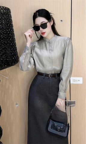 A150-Áo sơ mi lụa tuyết xám maisushishop