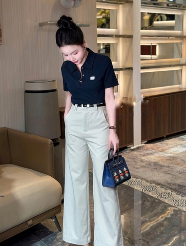 A497-Áo thun polo cộc tay 2 màu trắng và than