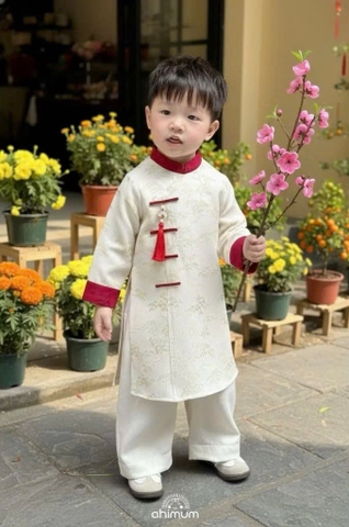 BT806-Bộ áo dài bé trai tặng kèm charm 2 màu đỏ trắng