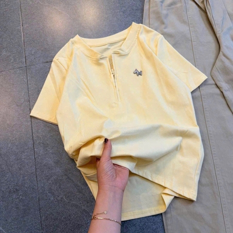 Set971-Set áo cotton vàng phối quần dài bo ống