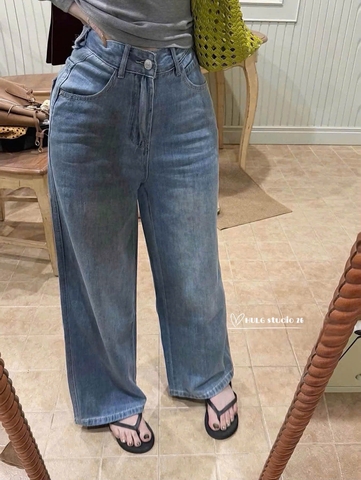 Quan130- Quần jeans suông ống xanh nhạt