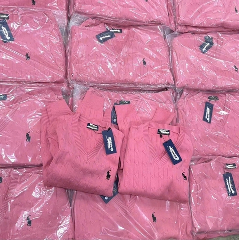 A474- Áo len thừng thêu gấu 2 màu xanh hồng hothit hàng nhà máy đủ tem