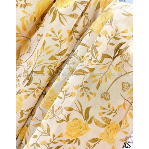 ⚡️BÁN SỈ⚡️Đầm đuôi cá nhún eo tay bồng hoạ tiết hoa vàng