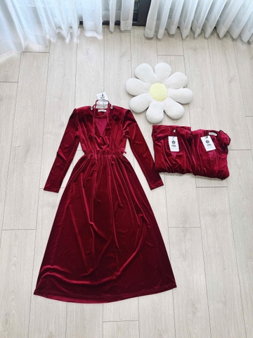 Dam127- Đầm maxi nhung đỏ buôc dây sang chảnh