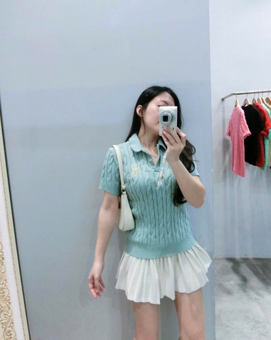 A540-Áo len thừng cộc tay màu xanh hàng nhà máy đủ tem