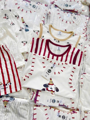 CB313- Combo 3 bộ cover Honey  cotton viền đỏ balo quần cộc