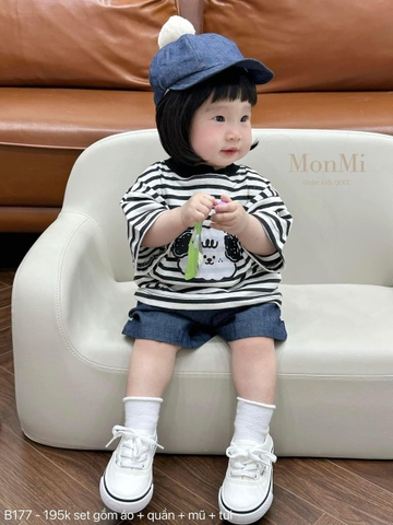 BT052-Bộ JEANS kẻ kèm mũ trẻ em VNXK