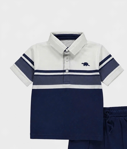BT991- Bộ áo polo xanh than phối trắng cho bé trai TẶNG KÈM MŨ