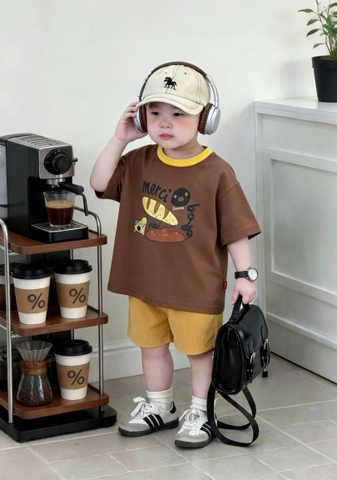 BT1026- Combo 2 bộ cotton cộc tay NÂU- XANH Merci