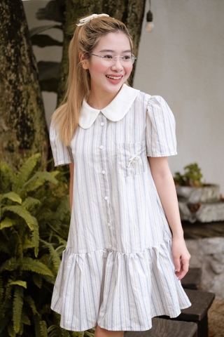 DAM18-Đầm suông kẻ đuôi cá nơ rời mẹ con 2 lóp cất kẻ tằm