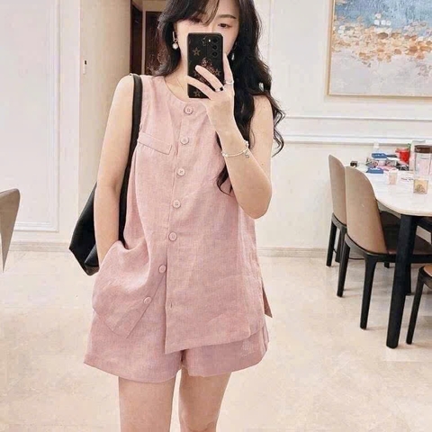 set620- Set lien xanh-hồng sát nách cúc trước dáng cộc