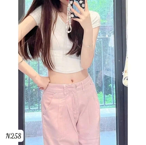 QUAN022-Quần JEANS suông màu hồng dài chuẩn 103cm ống 26