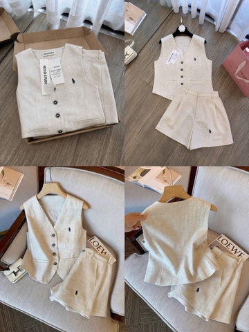 SET1020 -Set áo gile linen phối quần short