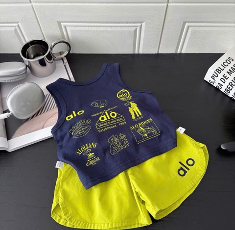 BT921-combo 2 bộ gái cotton dáng cộc in HI BEST vàng-trắng