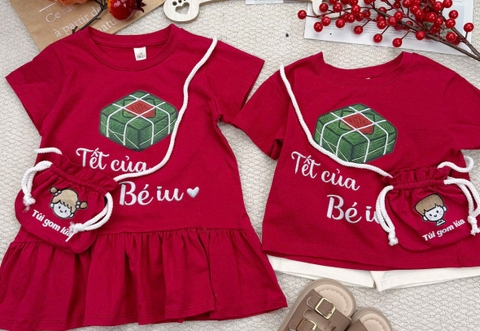 BT805-Bộ TẾT đỏ cộc tay co bé trai và gái TẶNG KÈM TÚI GOM LÚA