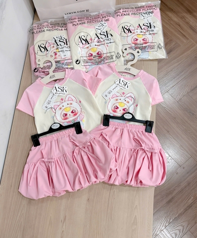 BT30497- Bộ labubu bé gái CV nơ bồng màu hồng