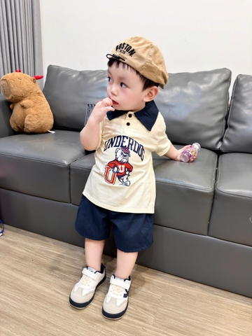 BT848-Bộ áo polo cộc tay phối quần than UNDERDOG cho bé 9-23kg