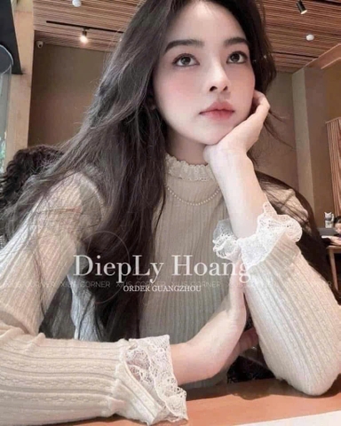 A372- Áo len lông thỏ bèo viền ren 3 màu Quảng Châu