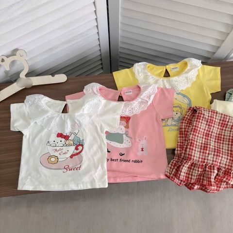 ❤️BT314-Bộ áo cotton mix quần dài kẻ bé gái 3 màu