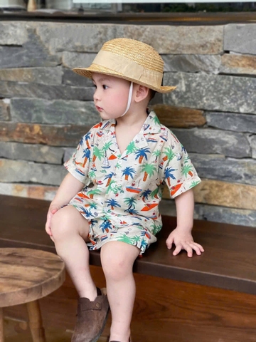 BT496- Bộ áo sơ mi đũi cây dừa sắc màu mix quần kaki