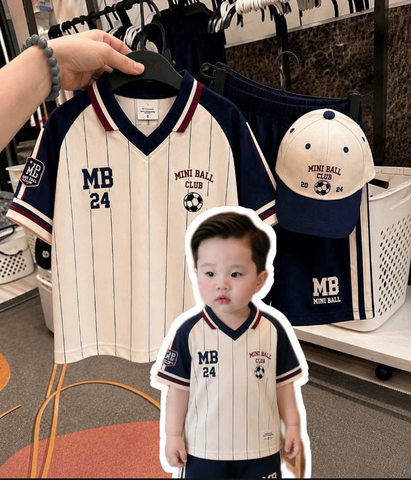 BT984-Bộ áo polo cộc tay MINIBALL kèm mũ cho bé