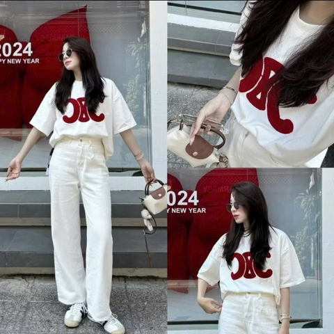 A190-Áo thun suông trắng thêu nổi