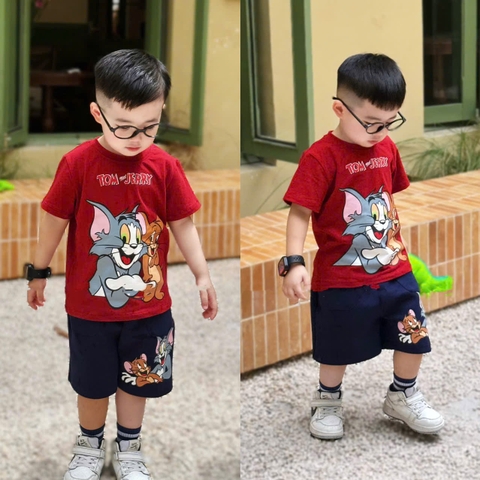 BT528- Bộ mèo Tom, đỏ đất mix quần in lụa cao cấp