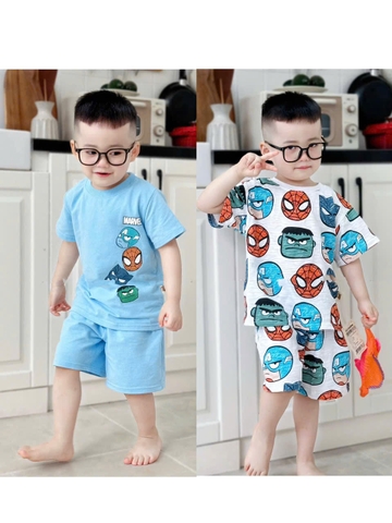 CB332- Combo 2 bộ xược xanh trắng NHỆN in full mặc dáng cộc