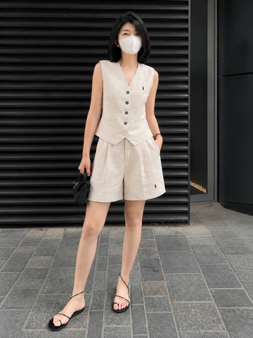 SET1020 -Set áo gile linen phối quần short