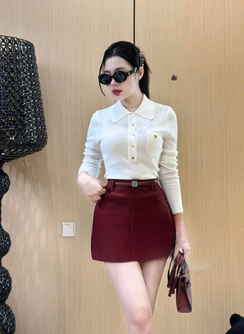 SET412-SET ĐỒ NỮ ÁO LEN THÊU PHỐI CHÂN VÁY ĐỎ