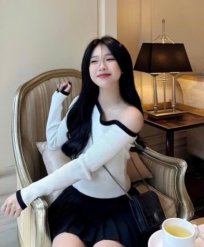 A346- Áo len lệch vai 3 màu viền cổ full tem