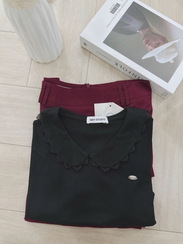 Set728- Set công sở áo tắm cổ ren phối chân váy midi dài