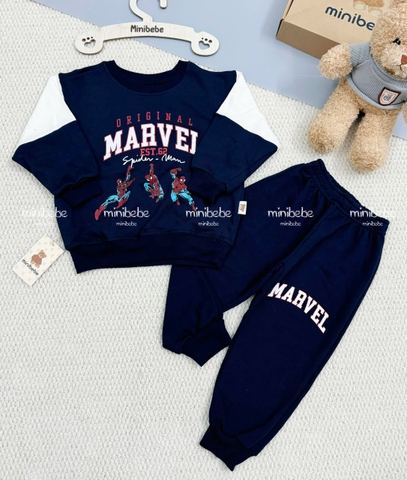 bt778- Bộ nỉ bông màu than phối Marvel in nhện