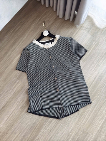 SET577- Set thun kẻ đen ngang viền ren dáng cộc chất mềm