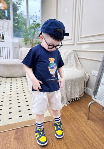 BT175- Bộ cotton mix quần cua RABBIT xanh trắng thêiu