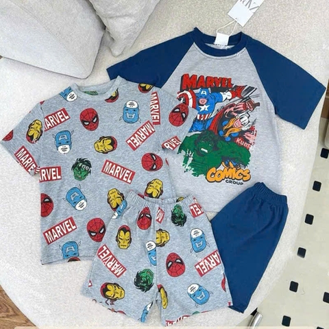 CB248-Combo 2 bộ nhện phối xanh,ghi full cotton bé trai