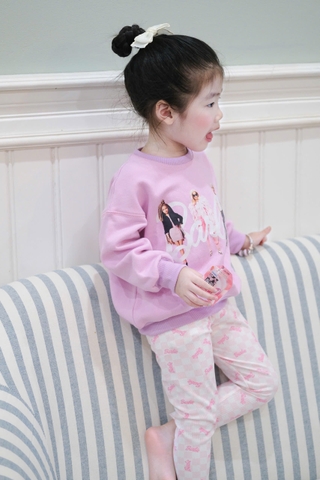 BN191- Bộ nỉ in babies tím nhạt mix legging bé gái VNXK