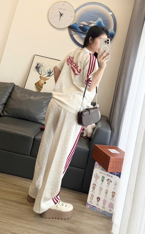 Set864- Set áo cộc tay phối quần dài suông
