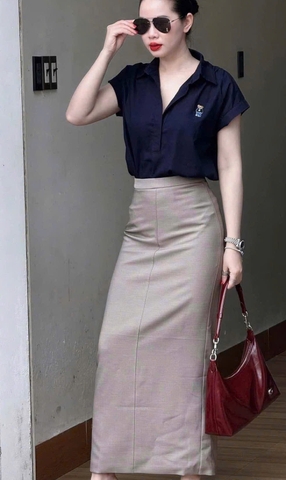 😚☘️☘️☘️SET513- SET SƠ MI TAY vạt thêu gấu mix CV bút chì