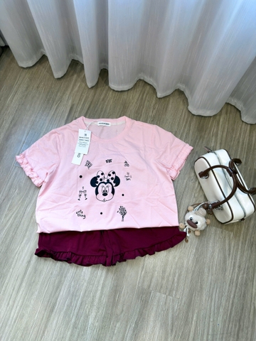 SET965-  Set mặc nhà áo mickey hồng phối quần cộc bèo